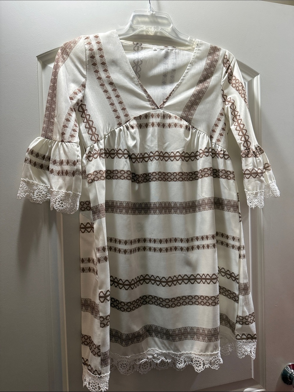 Women’s Cream Midi Dress with Brown Stripe Pattern